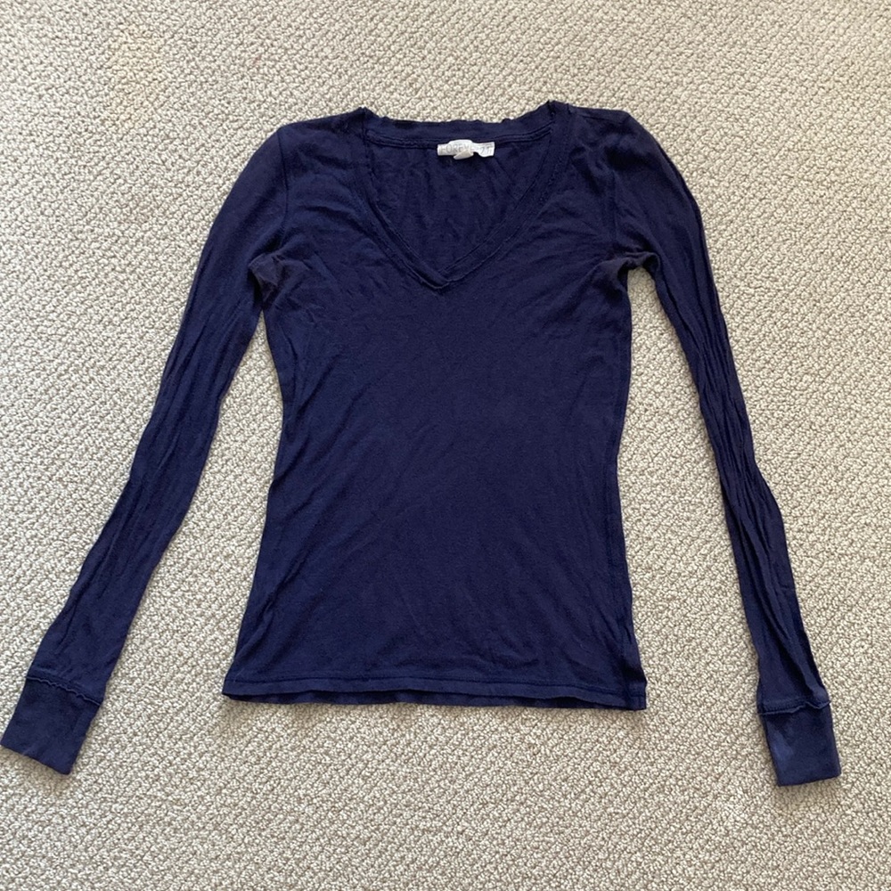 Bella Swan Fitted Long Sleeve Shirt Navy Blue Y2K Indie Sleaze V-Neck Cotton S
